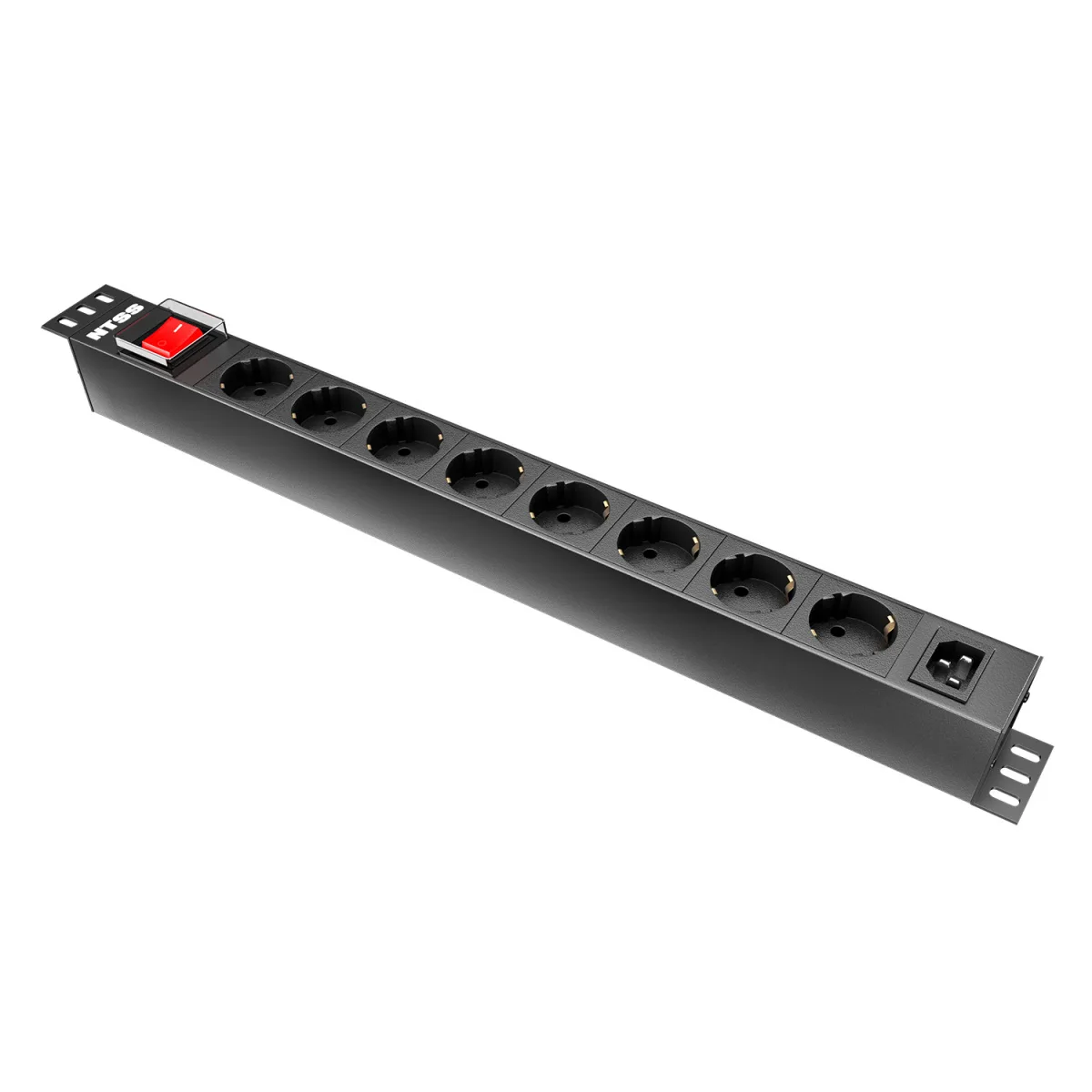 Блок розеток NTSS, 19", 1U, пластик, 1ф10A, 2.3кВт, (8) Schuko CEE 7/7, выкл. с подсв.и крыш., вх. 60320 С14