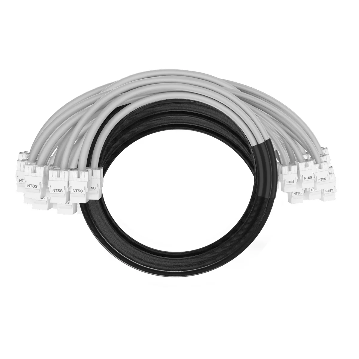 Кабельная сборка NTSS PREMIUM 24pc, UTP CAT6, оконцована разъемами KEYSTONE RJ45 UTP CAT6, заделка в чулке, вывод 0.6м, длина 24м, LSZH, серый