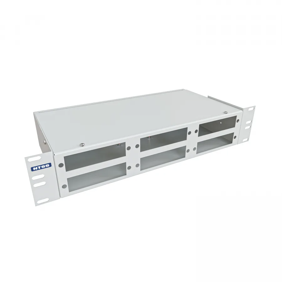 Кросс NTSS оптический 19'' укомплектованный 2U, 32 порта SC/UPC, 50/125 мкм (планки, сплайс-кассета, пигтейлы, КДЗС, адаптеры) серый RAL 7035
