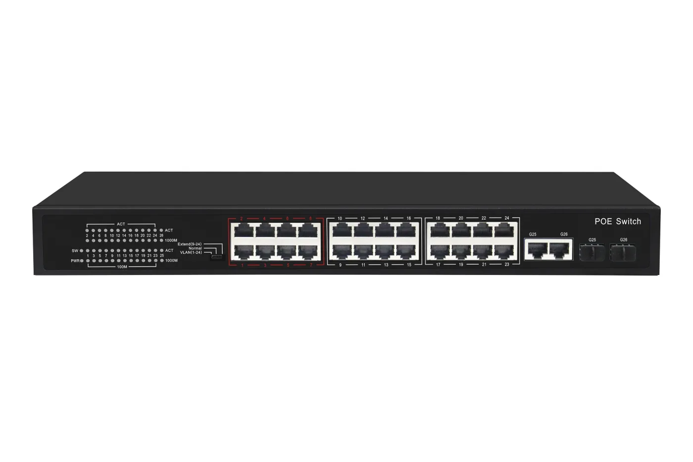GL-SW-F005-24P Неуправляемый коммутатор PoE, 24*10/100 Мбит/с PoE (802.3af/at), 9-24 порт до 250 метров cat6, VLAN, 300Вт NIKOMAX