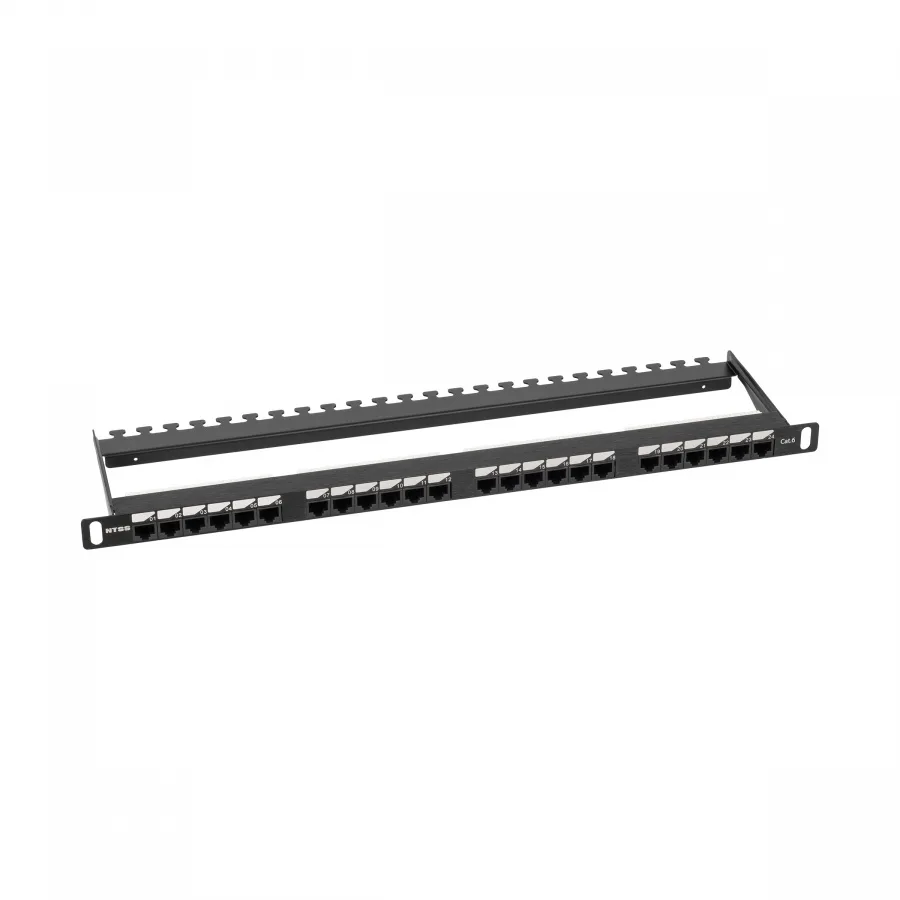 Патч-панель NTSS PREMIUM 0.5U 24 порта RJ45 UTP cat.6, Dual IDC с задним кабельным органайзером