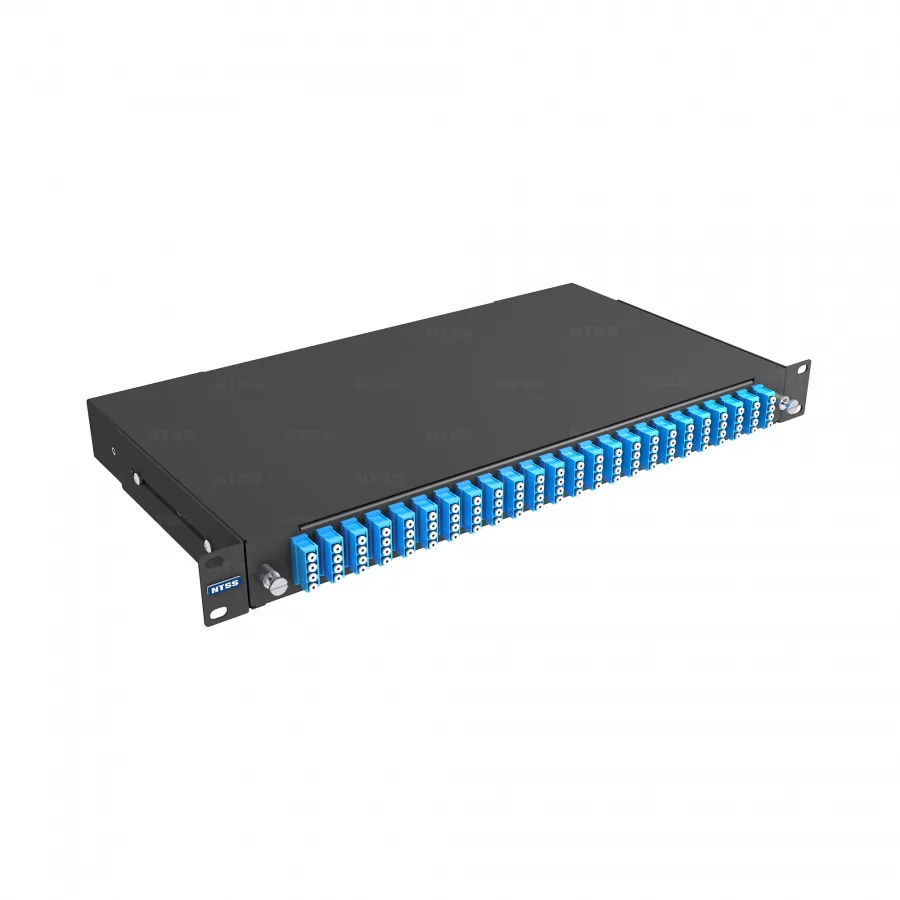 Кросс 19" NTSS PREMIUM выдвижной, предсобранный 1U, 24 порта LC/UPC quadro, 9/125 мкм, черный (сплошная панель, сплайс-кассета 3шт, пигтейлы, КДЗС, адаптеры)