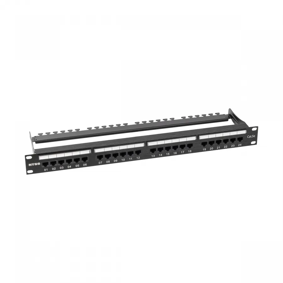 Патч-панель NTSS PREMIUM 1U 24 порта RJ45 UTP cat.5е, AL, Dual IDC с органайзером