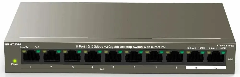 F1110P-8-102W 10-ти портовый неуправляемый PoE коммутатор IP-COM