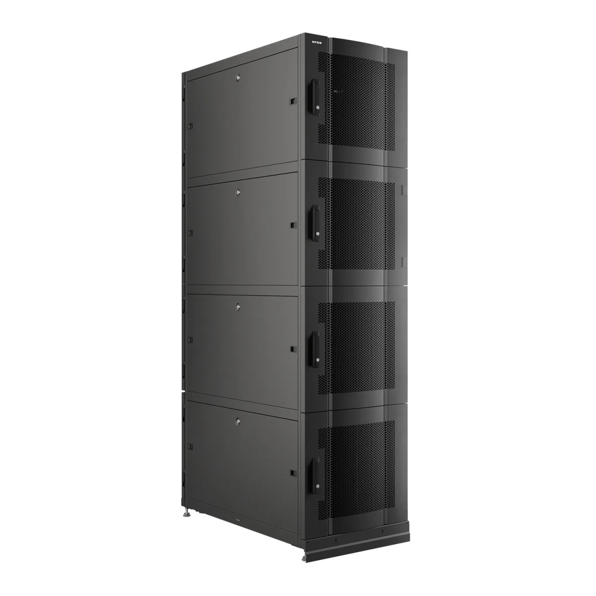 Шкаф напольный серверный NTSS CoDS 48U 750х1070мм, 4 секции по 11U, двойные боковые стенки, панель потолка и пола с щеточными вводами, двери перфорированная и перфорированная двухстворчатая, регулируемые опоры, ролики, черный RAL 9005