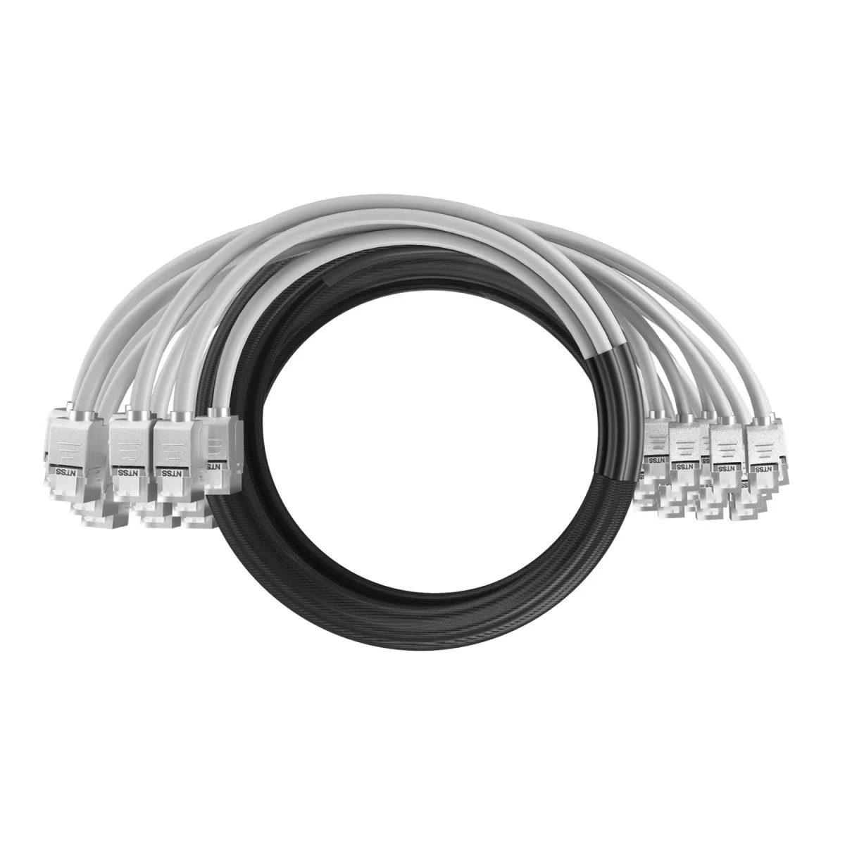 Кабельная сборка NTSS PREMIUM 24pc, FTP CAT5e, оконцована разъемами KEYSTONE RJ45 FTP CAT5e, заделка в чулке, вывод 0.6м, длина 15м, LSZH, серый