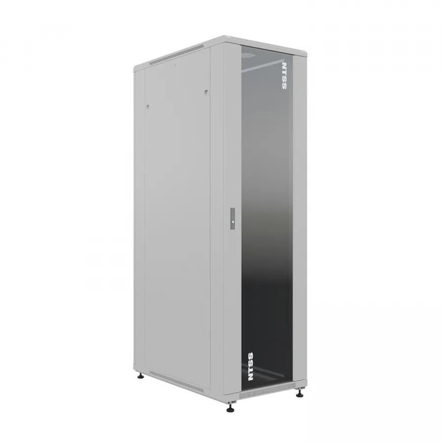 Шкаф напольный универсальный телекоммуникационный NTSS R 32U 600х1000мм, 4 профиля 19, двери стекло и сплошная металл, боковые стенки съемные, регулируемые опоры, разобранный, серый RAL 7035