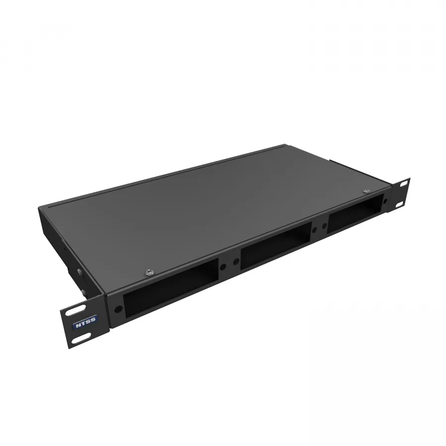 Кросс NTSS оптический 19'' укомплектованный 1U, 20 портов FC/APC, 9/125 мкм (планки, сплайс-кассета, пигтейлы, КДЗС, адаптеры) черный RAL 9005