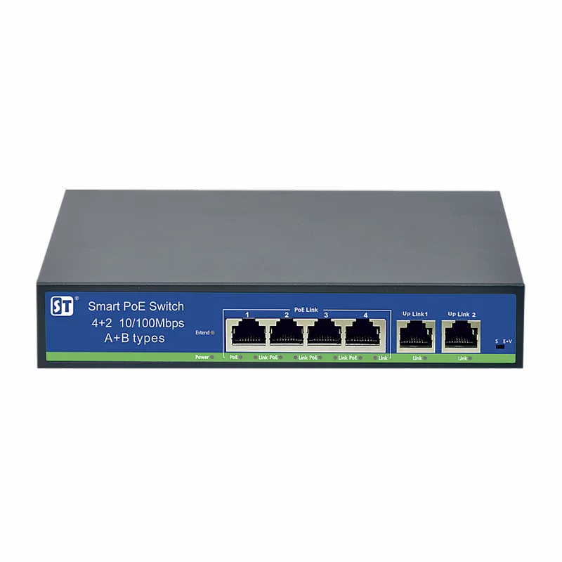 Коммутатор ST-S44POE,(2М/78W/АВ), Switch POE 4-х портовый, для обеспечения проводных
