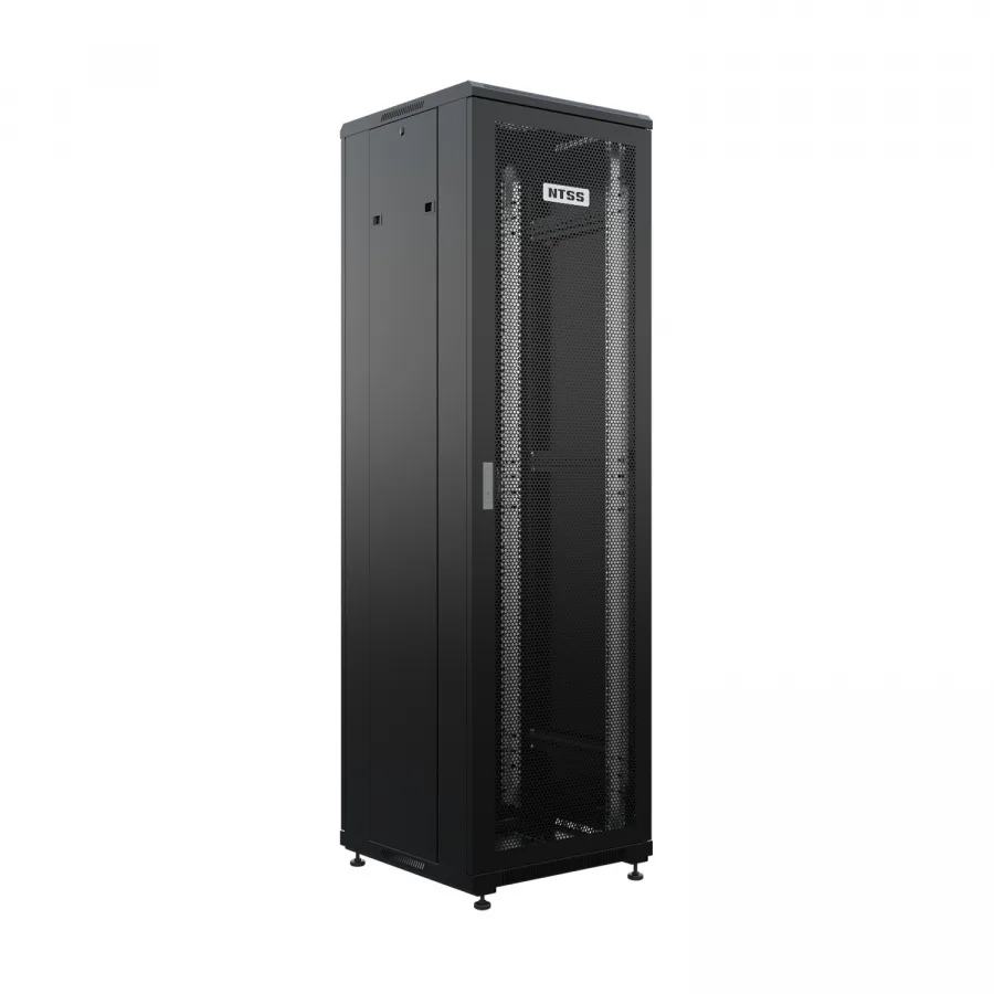 Шкаф напольный универсальный телекоммуникационный NTSS R 18U 600х600мм, 4 профиля 19, двери перфорированная и перфорированная, боковые стенки съемные, регулируемые опоры, разобранный, черный RAL 9005