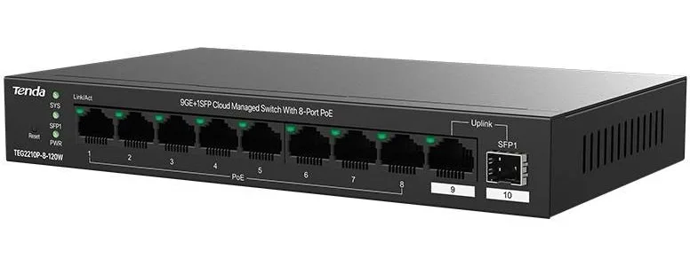 TEG2210P-8-120W Коммутатор PoE 8-портовый Tenda