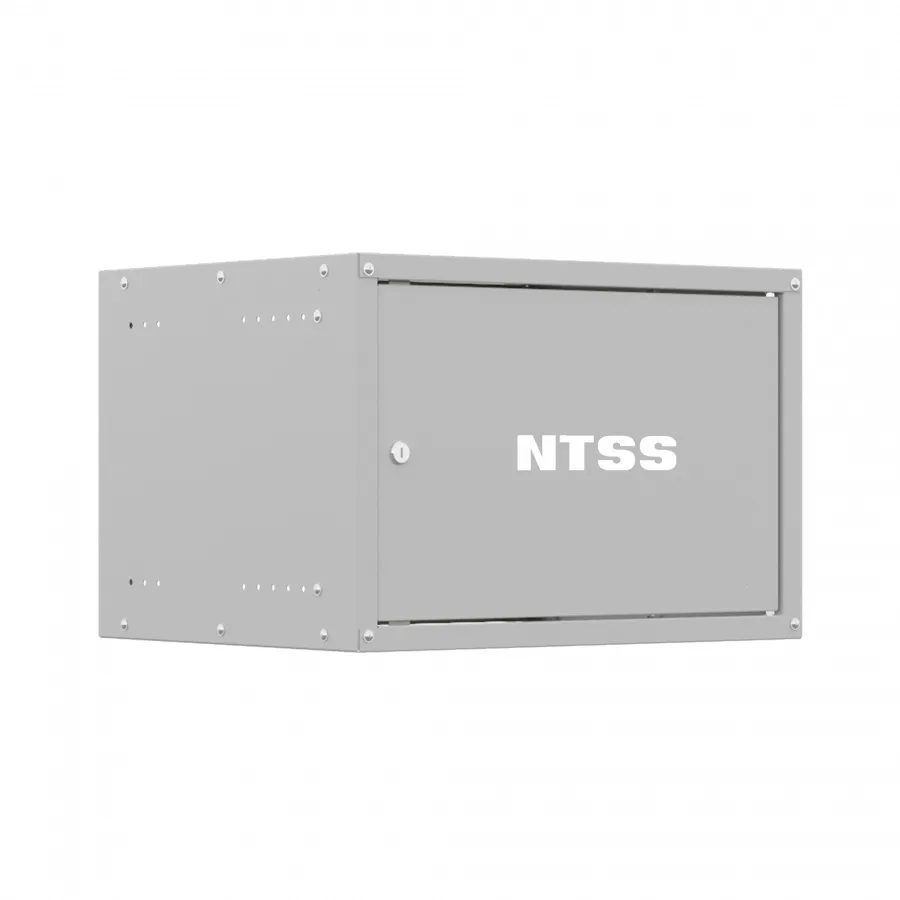 Шкаф настенный телекоммуникационный NTSS LIME 6U 550х600х370мм, 2 профиля 19, дверь сплошная металл, боковые стенки несъемные, разобранный, серый RAL 7035