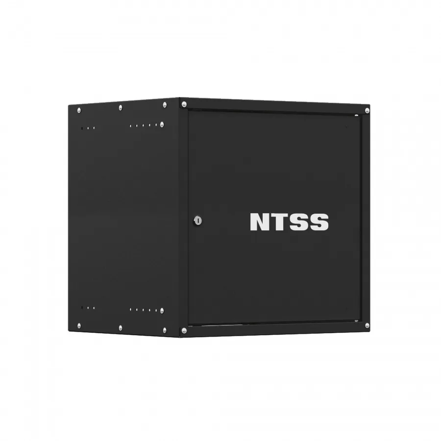 Шкаф настенный телекоммуникационный NTSS LIME 9U 550х450х500мм, 2 профиля 19, дверь сплошная металл, боковые стенки несъемные, разобранный, черный RAL 9005