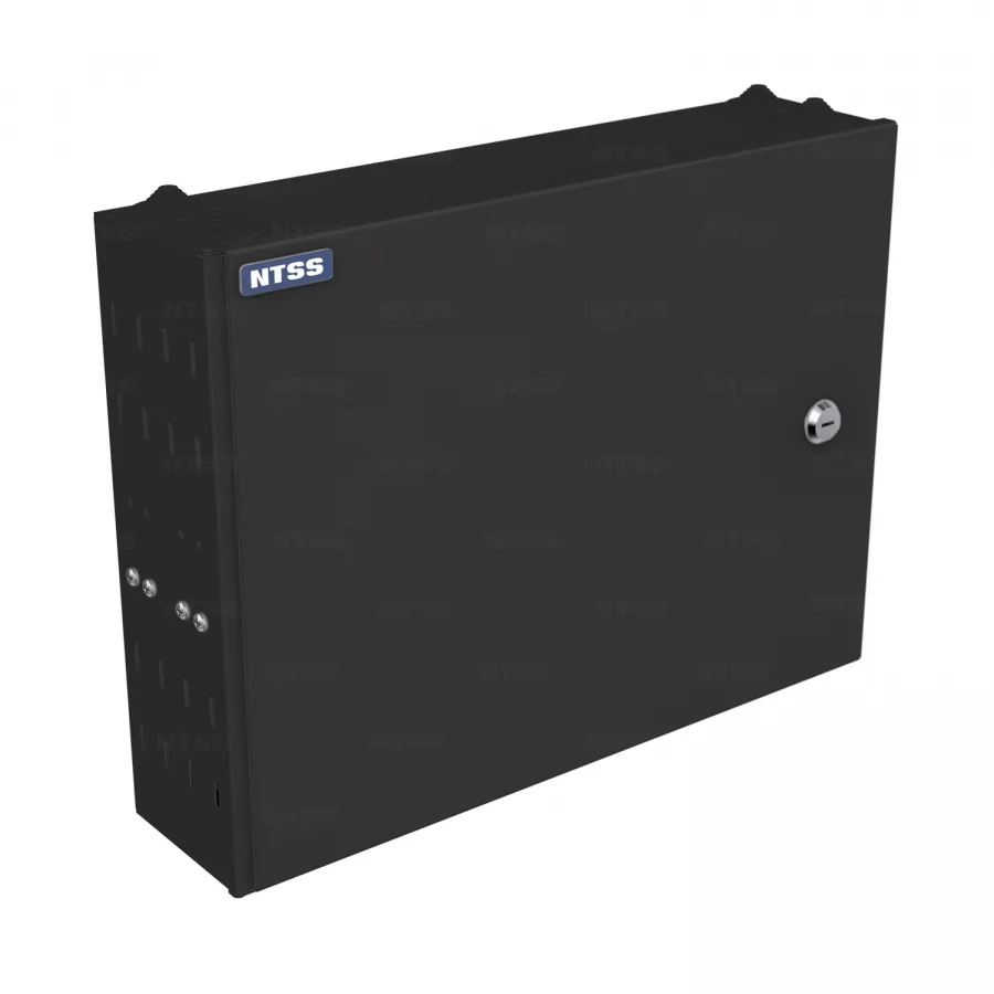 Кросс NTSS оптический настенный частично укомплектованный 48 портов FC/ST (планка FC/ST 24 порта - 2шт, сплайс-кассета-2шт) черный RAL 9005