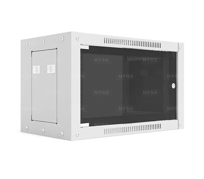 Настенный шкаф СТАНДАРТ 6U 600×450×370 мм - передняя дверь стекло, боковые стенки съемные