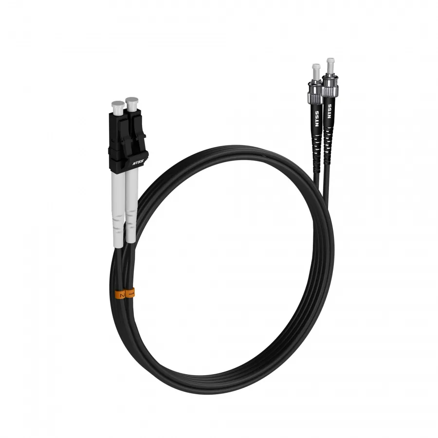 Шнур оптический NTSS dpc LC/APC-ST/UPC 9/125 3.0мм 5м черный LSZH (патч-корд)