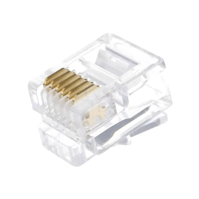 Коннектор NETLAN RJ12/6P6C под витую пару, Кат.3 (Класс C), 16МГц, покрытие 3мкд, универсальные ножи