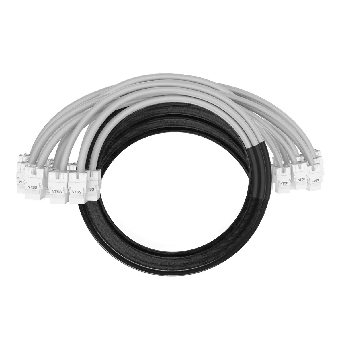 Кабельная сборка NTSS PREMIUM 12pc, UTP CAT6, оконцована разъемами KEYSTONE RJ45 UTP CAT6, заделка в чулке, вывод 0.6м, длина 18м, LSZH, серый
