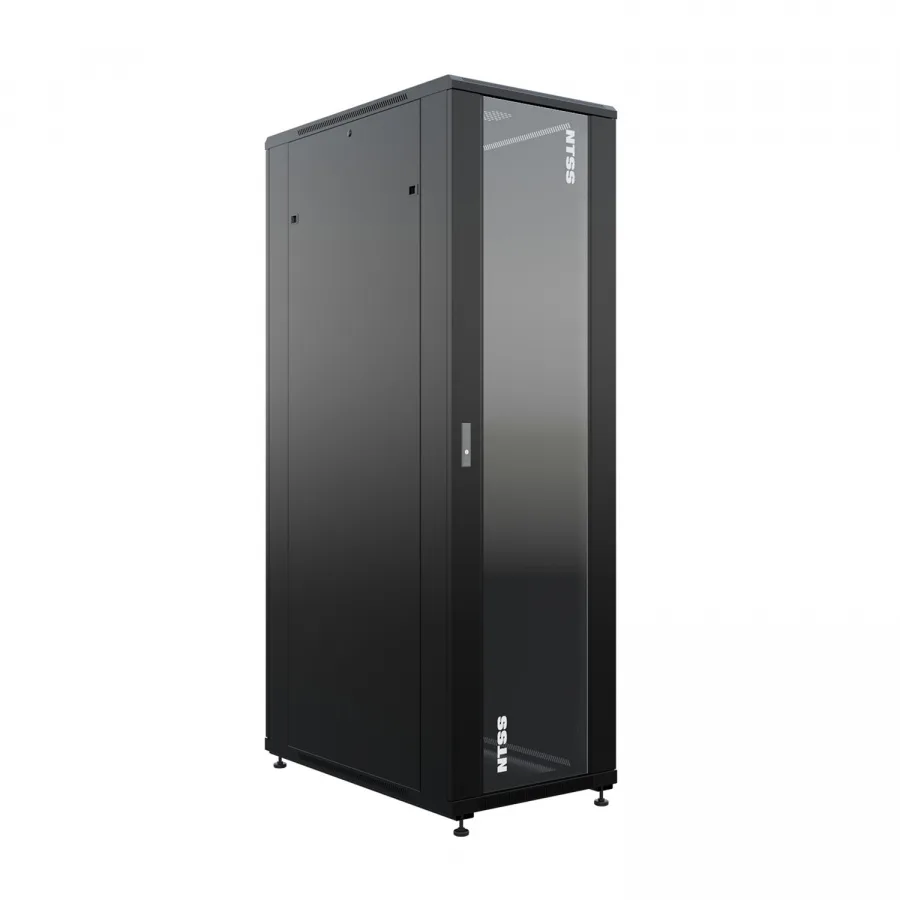 Шкаф напольный универсальный телекоммуникационный NTSS R 32U 600х1000мм, 4 профиля 19, двери стекло и сплошная металл, боковые стенки съемные, регулируемые опоры, разобранный, черный RAL 9005