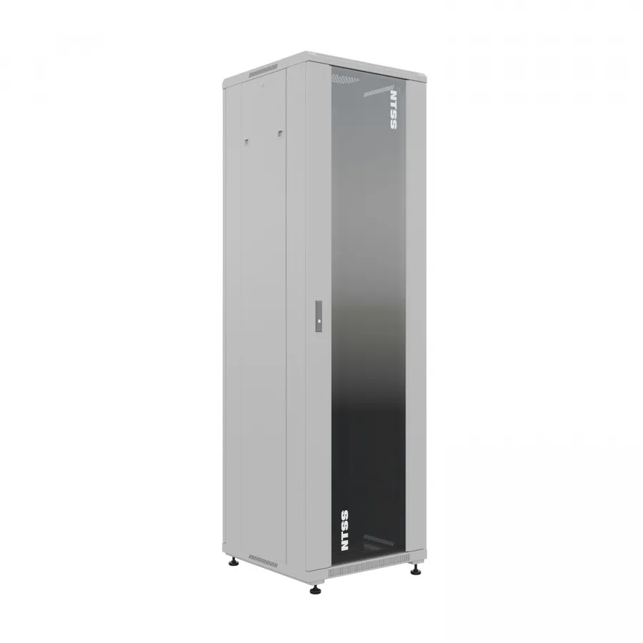 Шкаф напольный универсальный телекоммуникационный NTSS R 42U 600х600мм, 4 профиля 19, двери стекло и сплошная металл, боковые стенки съемные, регулируемые опоры, разобранный, серый RAL 7035