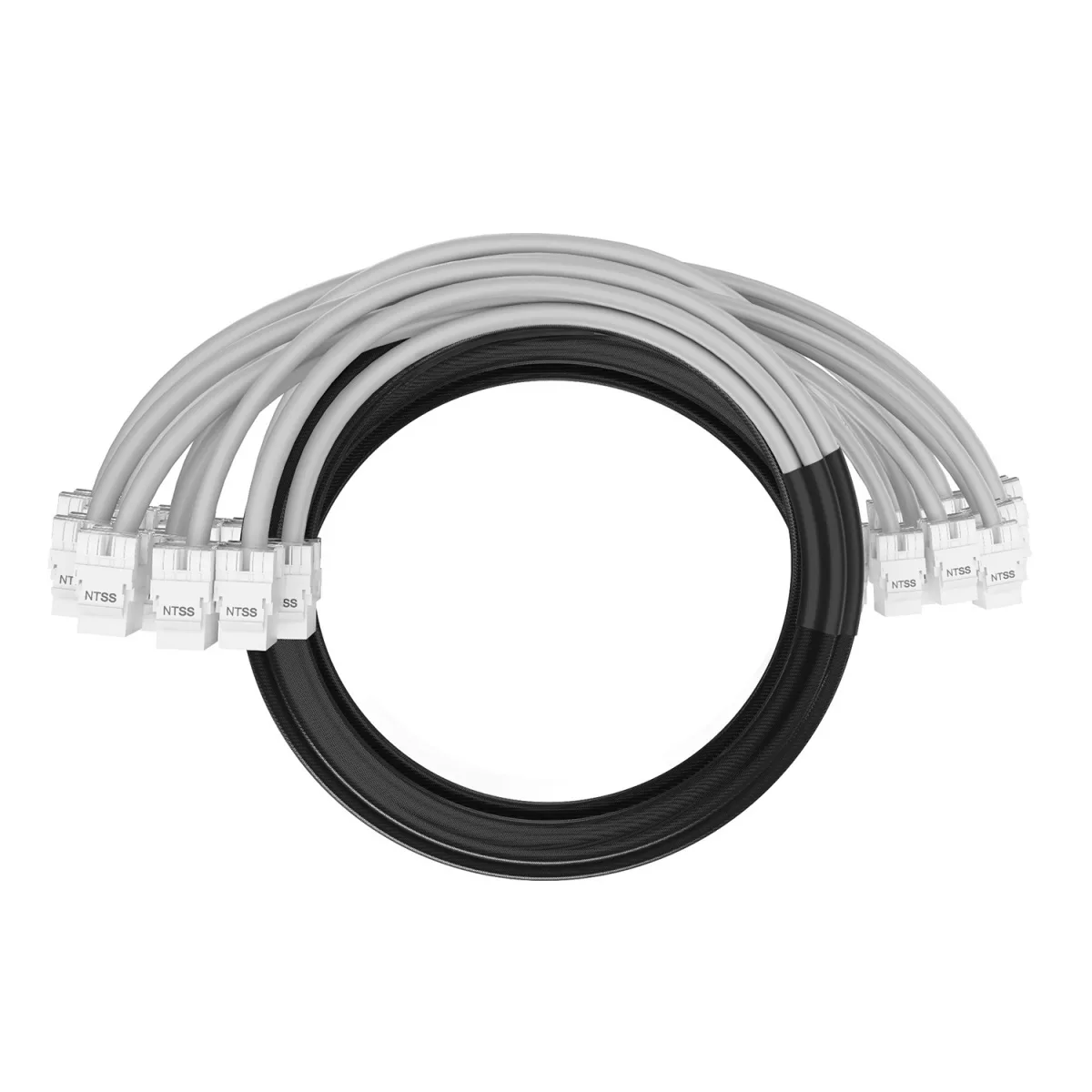 Кабельная сборка NTSS PREMIUM 12pc, UTP CAT5e, оконцована разъемами KEYSTONE RJ45 UTP CAT5e, заделка в чулке, вывод 0.6м, длина 7м, LSZH, серый