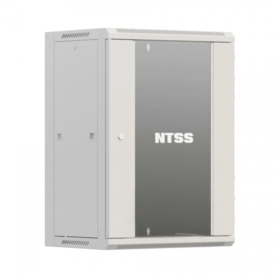 Шкаф настенный телекоммуникационный NTSS W 18U 600х600х964мм, 2 профиля 19, дверь стеклянная, боковые стенки съемные, задняя стенка, разобранный, серый RAL 7035