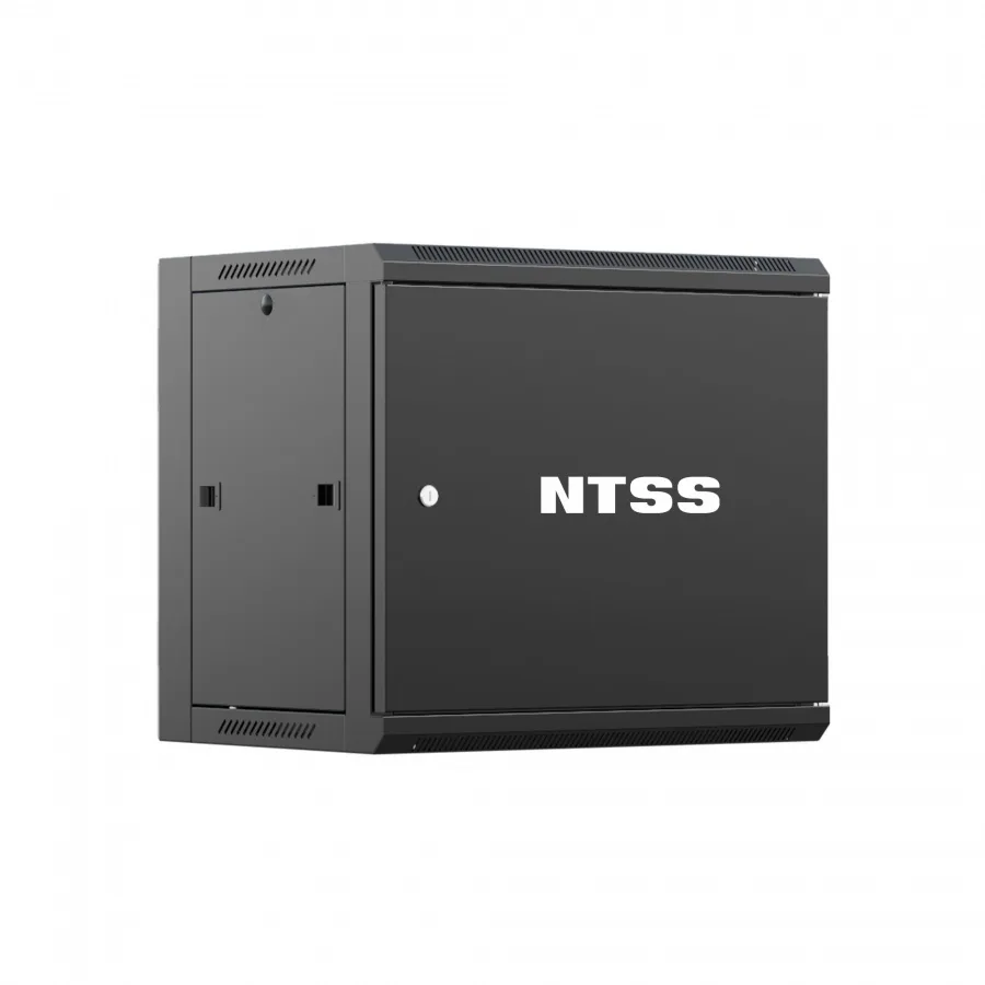 Шкаф настенный телекоммуникационный NTSS W 12U 600х450х635мм, 2 профиля 19, дверь сплошная металл, боковые стенки съемные, разобранный, черный RAL 9005