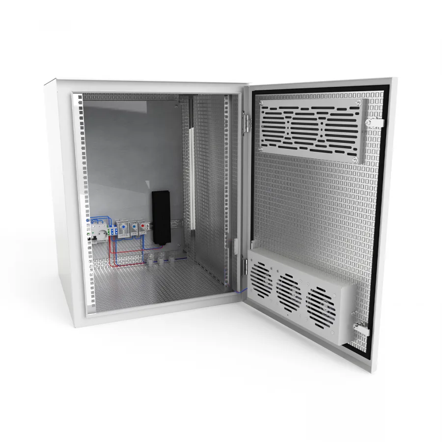 Шкаф настенный климатический NTSS WT 18U (ШхВхГ) 600x970x500 мм, 4 профиля 19, с обогревом 150W и вентиляцией, IP55, серый RAL 7035