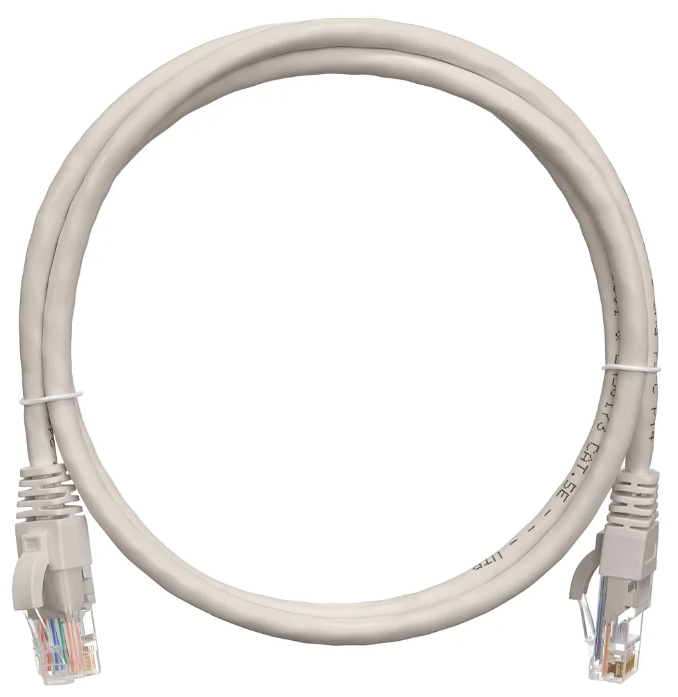 Коммутационный шнур NETLAN U/UTP 4 пары, Кат.5е (Класс D), 100МГц, PVC нг(B), серый, 2м