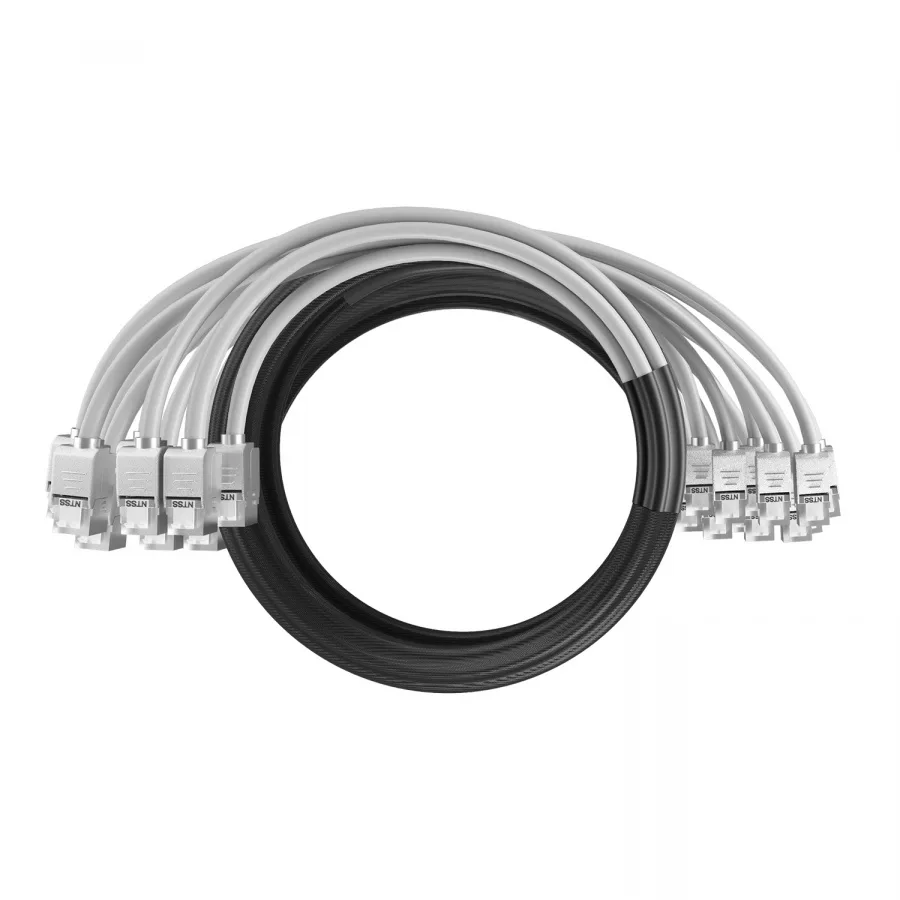 Кабельная сборка NTSS PREMIUM 12pc, U/FTP CAT6A, оконцована разъемами KEYSTONE RJ45 FTP CAT6A, заделка в чулке, вывод 0.6м, длина 15м, LSZH, серый