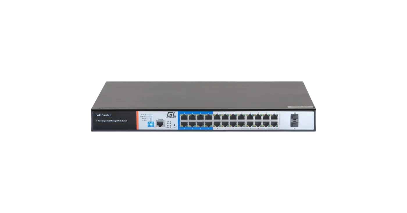 GL-SW-G205-24P Управляемый L2 PoE коммутатор, 24 PoE (802.3af/at) порт. 10/100/1000Мбит/с 8 до 250 метров cat.6 NIKOMAX