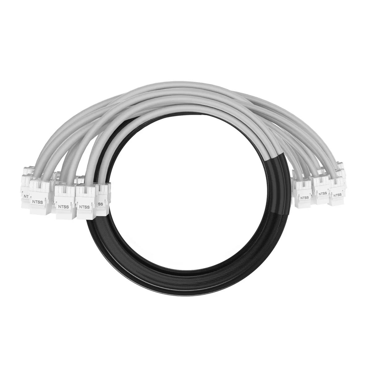 Кабельная сборка NTSS PREMIUM 12pc, UTP CAT5e, оконцована разъемами KEYSTONE RJ45 UTP CAT5e, заделка в чулке, вывод 0.6м, длина 5м, LSZH, серый