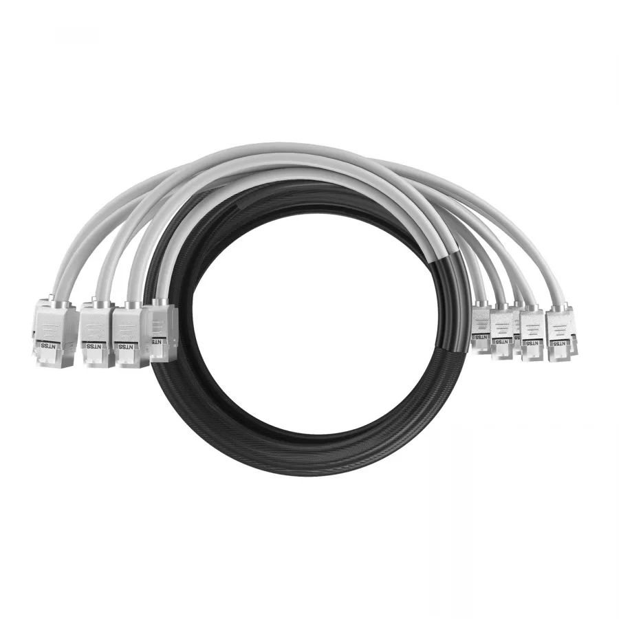 Кабельная сборка NTSS PREMIUM 6pc, S/FTP CAT6A, оконцована разъемами KEYSTONE RJ45 FTP CAT6A, заделка в чулке, вывод 0.6м, длина 15м, LSZH, серый