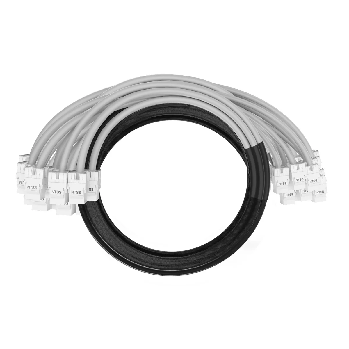 Кабельная сборка NTSS PREMIUM 24pc, UTP CAT6, оконцована разъемами KEYSTONE RJ45 UTP CAT6, заделка в чулке, вывод 0.6м, длина 15м, LSZH, серый