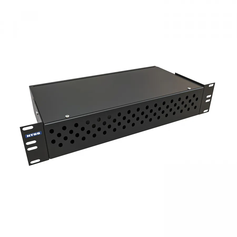 Кросс NTSS оптический 19'' укомплектованный 2U, 64 порта FC/APC, 9/125 мкм (сплошная панель, сплайс-кассета 2шт, пигтейлы, КДЗС, адаптеры) черный RAL 9005
