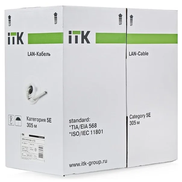 Кабель ITK U/UTP кат.6 4х2х23AWG solid LSZH нг(А)-HF серый