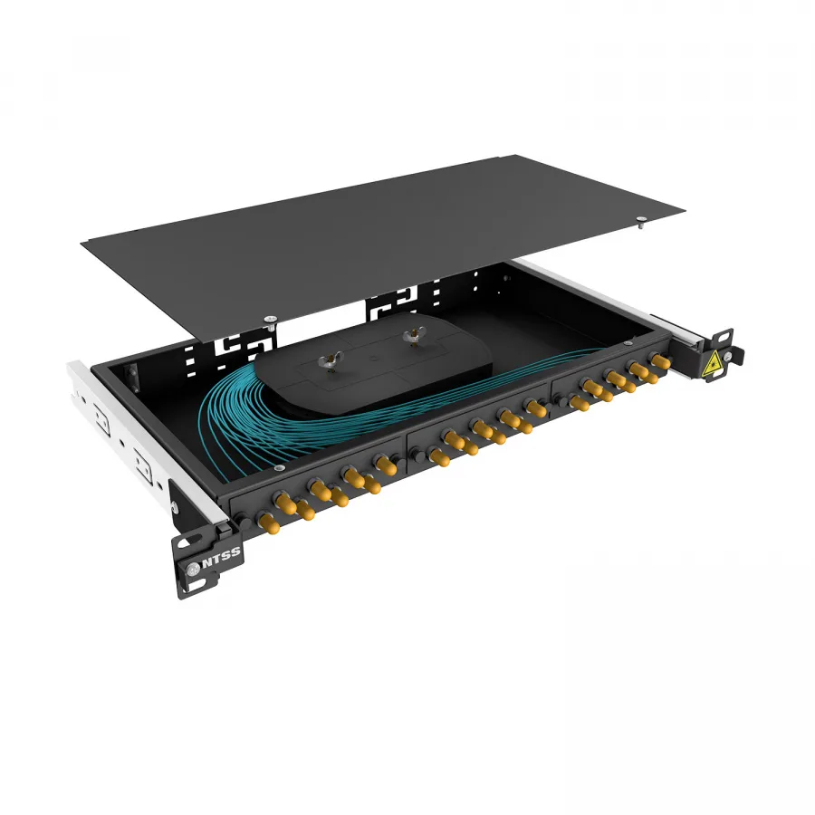 Кросс 19" NTSS PREMIUM выдвижной, предсобранный 1U, 24 порта ST/UPC, 50/125 мкм OM3, черный