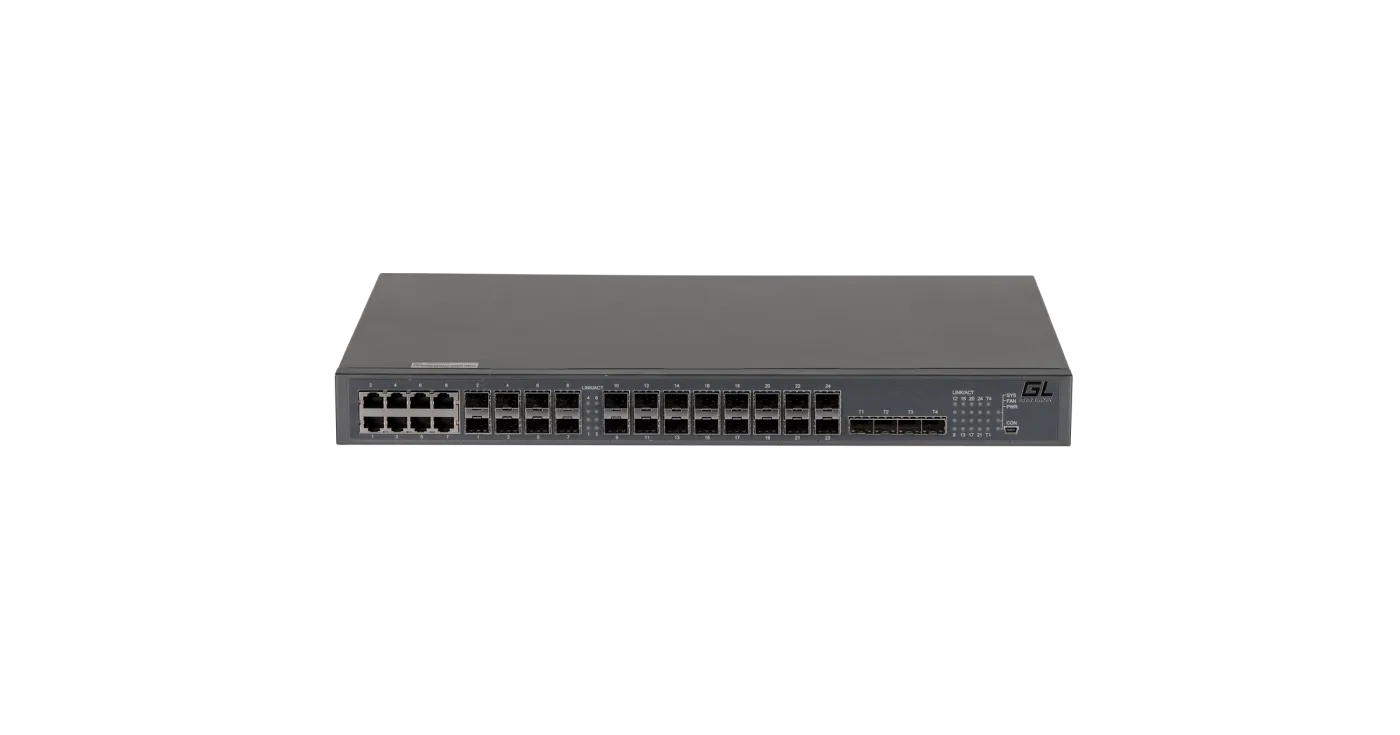 GL-SW-G201-28SC Управляемый коммутатор L2+, 16 порт. 1000Base-X SFP, 8 комбо-порт. 100/1000Base-T/SFP, 4 порта 1/10GE SFP+ NIKOMAX