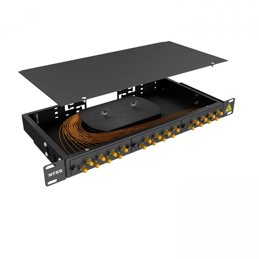 Кросс 19" NTSS PREMIUM, предсобранный 1U, 24 порта ST/UPC, 50/125 мкм, черный