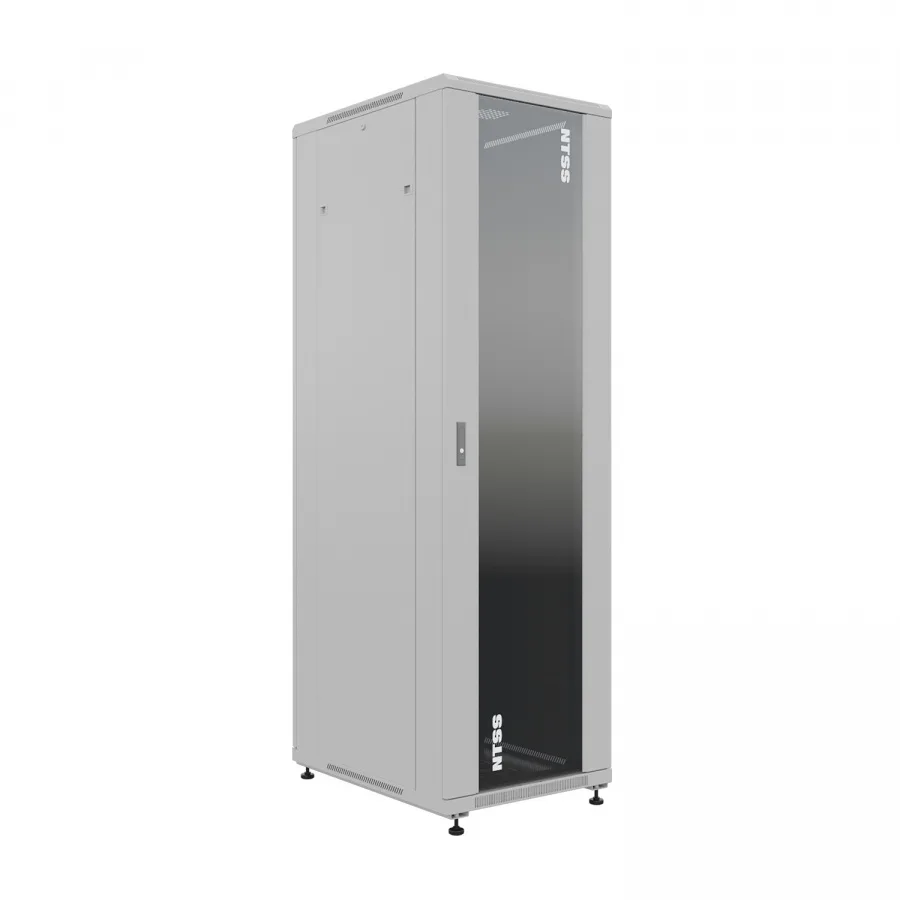 Шкаф напольный универсальный телекоммуникационный NTSS R 42U 800х800мм, 4 профиля 19, двери стекло и сплошная металл, боковые стенки съемные, регулируемые опоры, разобранный, серый RAL 7035