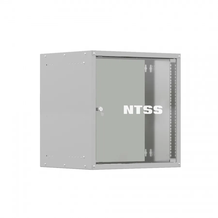 Шкаф настенный телекоммуникационный NTSS LIME 12U 550х450х635мм, 2 профиля 19, дверь стеклянная, боковые стенки несъемные, разобранный, серый RAL 7035
