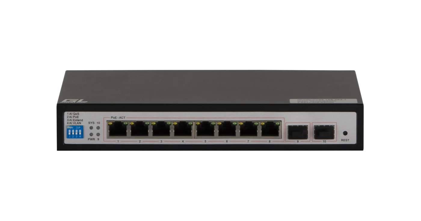 GL-SW-G105-08P Коммутатор, 8 PoE (802.3af/at) порт. 10/100/1000Мбит/с до 250 метров cat.6, 2*SFP 1000Мбит/с, 120Вт APO&R NIKOMAX