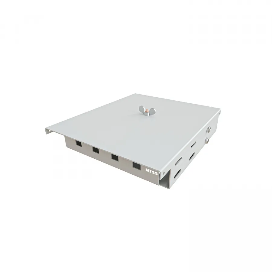 Кросс NTSS оптический настенный Микро, укомплектованный, 2 порта LC/UPC duplex, 50/125 мкм ОМ4 (сплошная панель, ложемент, пигтейлы, КДЗС, адаптеры) серый RAL 7035