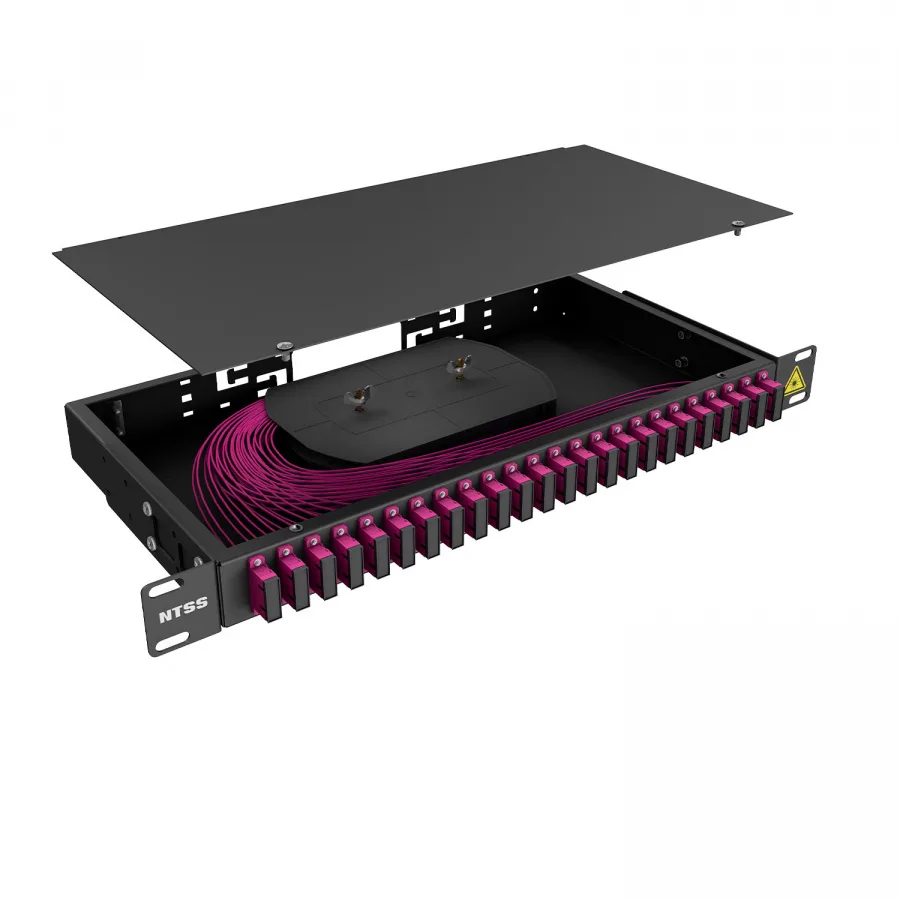 Кросс 19" NTSS PREMIUM, предсобранный 1U, 16 портов SC/UPC duplex, 50/125 мкм OM4, черный