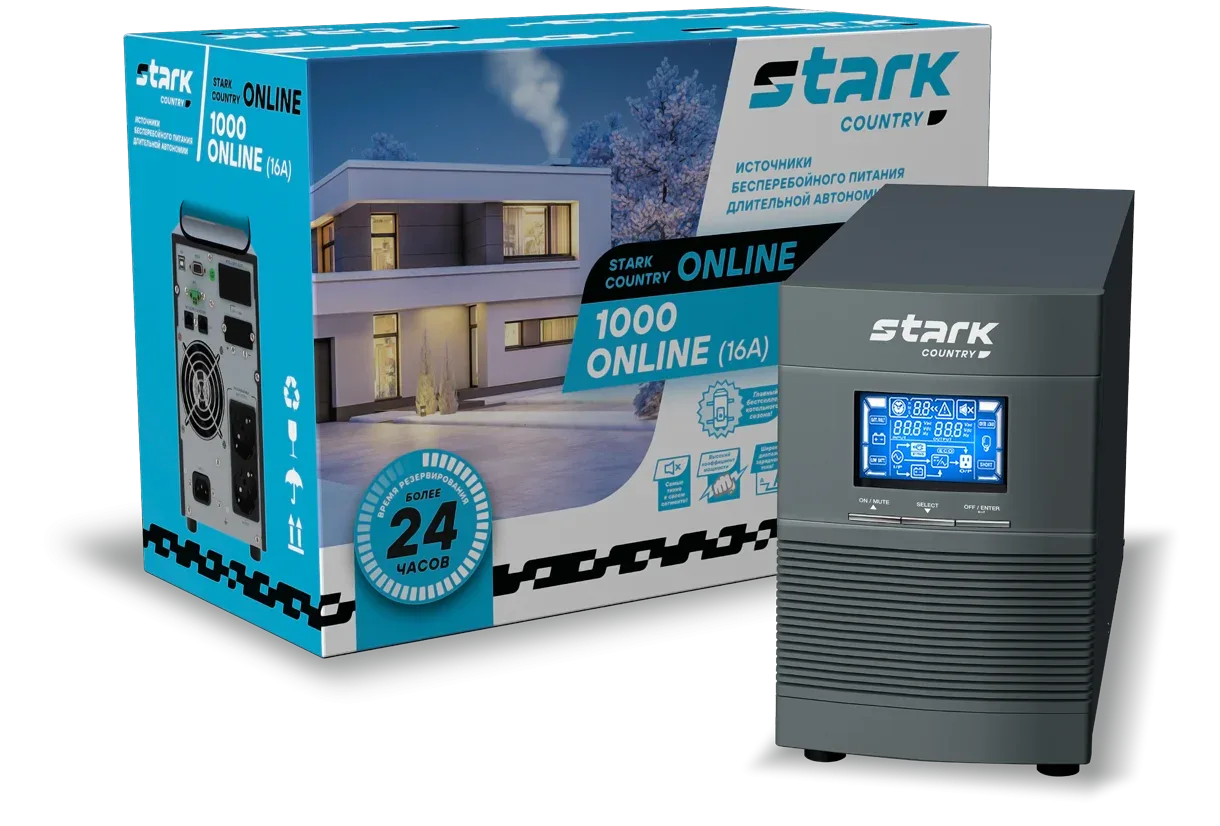 Stark Country 1000 online, 16А Источник бесперебойного питания длительной автономии Stark Country