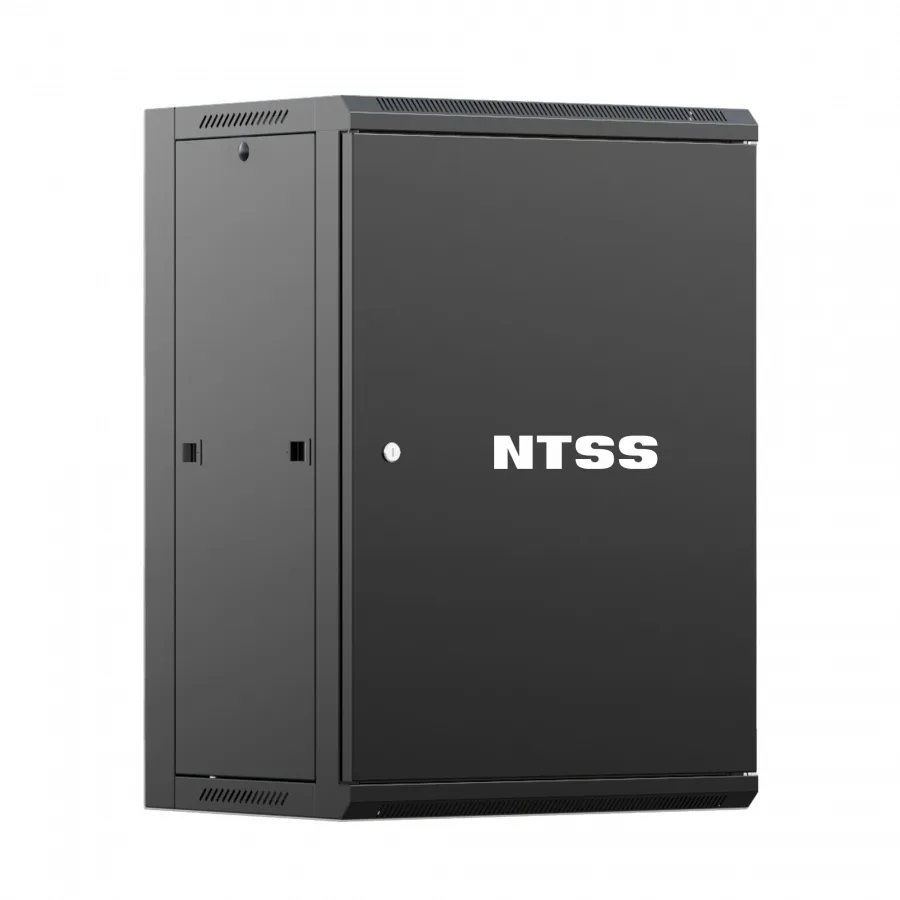 Шкаф настенный телекоммуникационный NTSS W 15U 600х600х770мм, 2 профиля 19, дверь сплошная металл, боковые стенки съемные, разобранный, черный RAL 9005