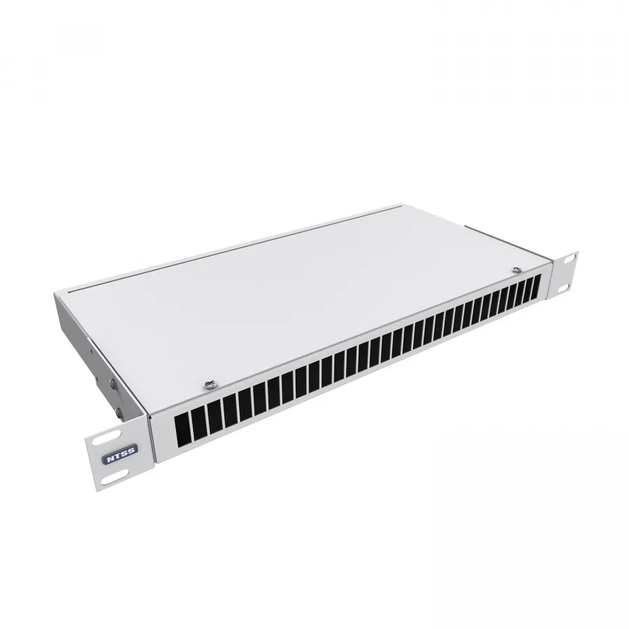 Кросс NTSS оптический 19'' укомплектованный 1U, 8 портов SC/UPC duplex, 50/125 мкм (сплошная панель, сплайс-кассета, пигтейлы, КДЗС, адаптеры) серый RAL 7035