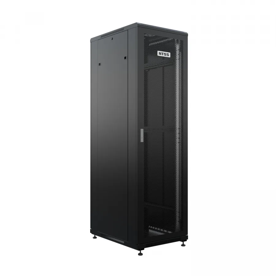 Шкаф напольный универсальный телекоммуникационный NTSS R 32U 600х800мм, 4 профиля 19, двери перфорированная и перфорированная, боковые стенки съемные, регулируемые опоры, разобранный, черный RAL 9005