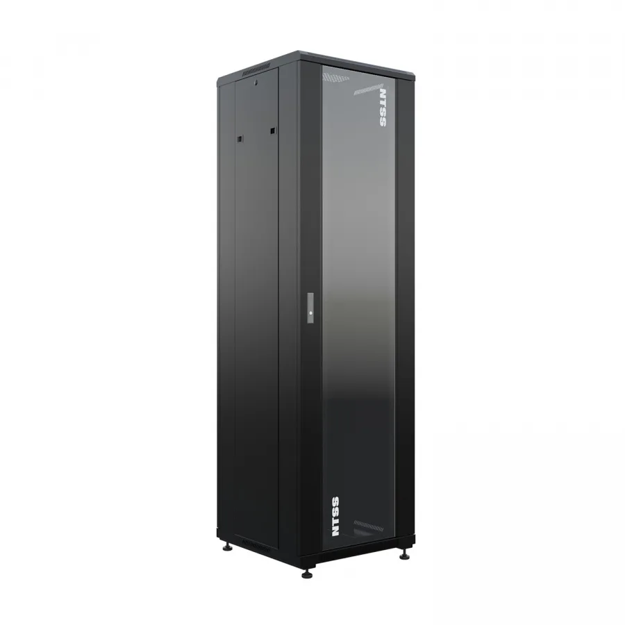 Шкаф напольный универсальный телекоммуникационный NTSS R 18U 600х600мм, 4 профиля 19, двери стекло и сплошная металл, боковые стенки съемные, регулируемые опоры, разобранный, черный RAL 9005