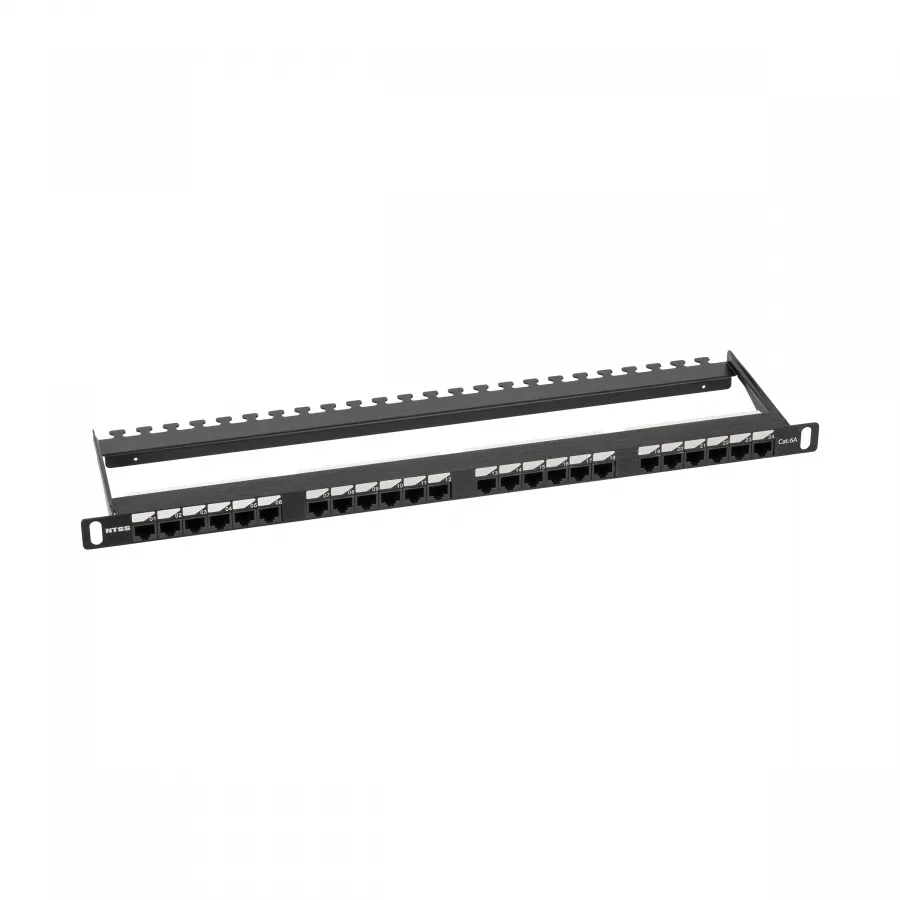 Патч-панель NTSS PREMIUM 0.5U 24 порта RJ45 UTP cat.6A, Dual IDC с задним кабельным органайзером